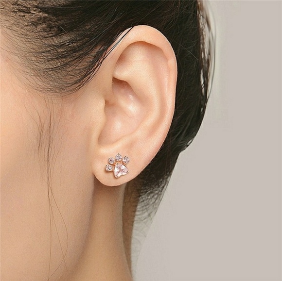 Rose Gold Pink Heart Paw Print Earrings - Picture 3 of 3